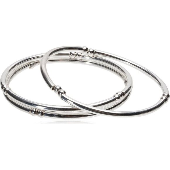 ⭐Women's Classics Silvertone Stretch Bangle Bracelet 3 Piece Set - Picture 1 of 3
